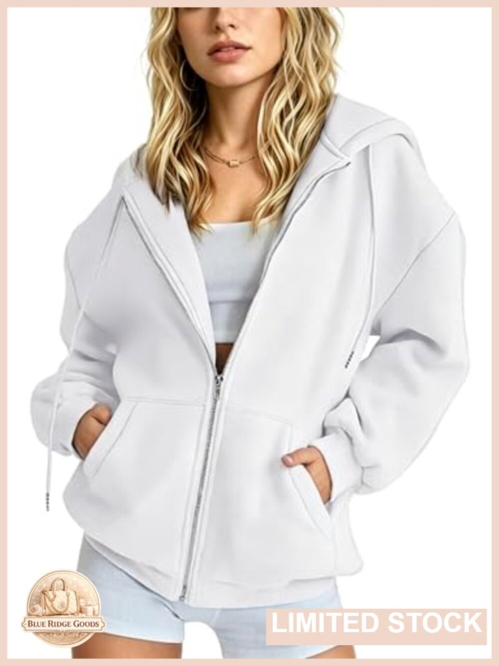 Oversized Zip Up Fleece Hoodie Long Sleeve Pockets Casual Y2K Sweatshirt